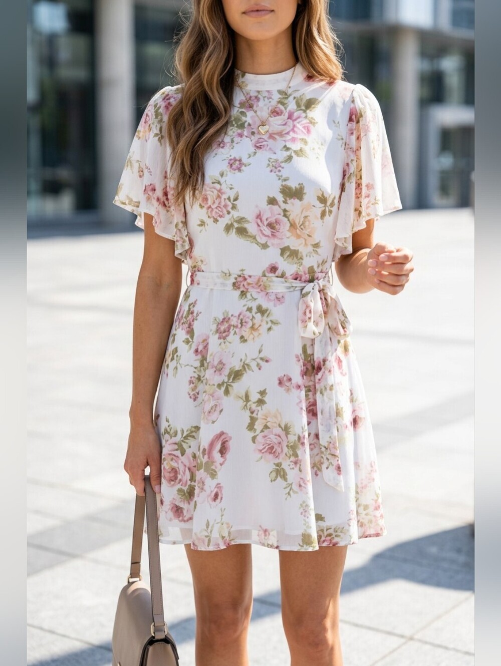 Zara Floral Sheer/lined Dress - Pink and Green